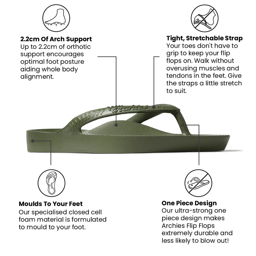 Archies Arch Support Thongs in Khaki