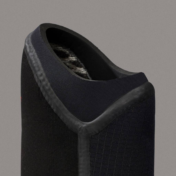 Close-up of black neoprene surf bootie with sealed seams, Melbourne Surfboard Shop accessory