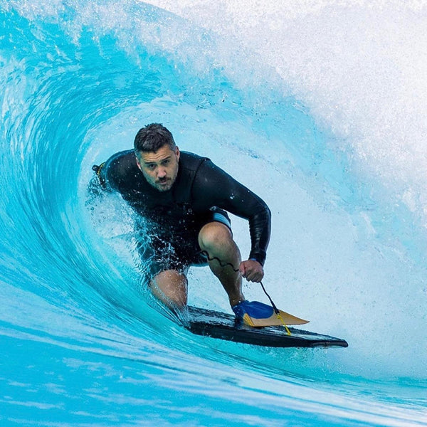 Nomad Bodyboards in a surfpool at URBN Surf with fins and leash and accessories.  Melbourne Surfboard Shop