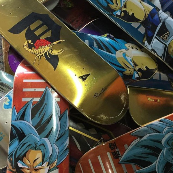 Skateboards that just arrived at Melbourne Surfboard Shop include Primitive Skateboards