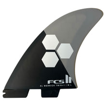 FCS II Al Merrick Twin+1 surfboard fin with black and grey design, surf hardware specialist