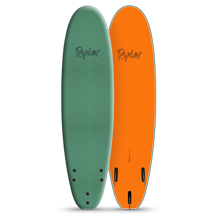 Ryder green and orange soft top surfboards, surf hardware at Melbourne Surfboard Shop