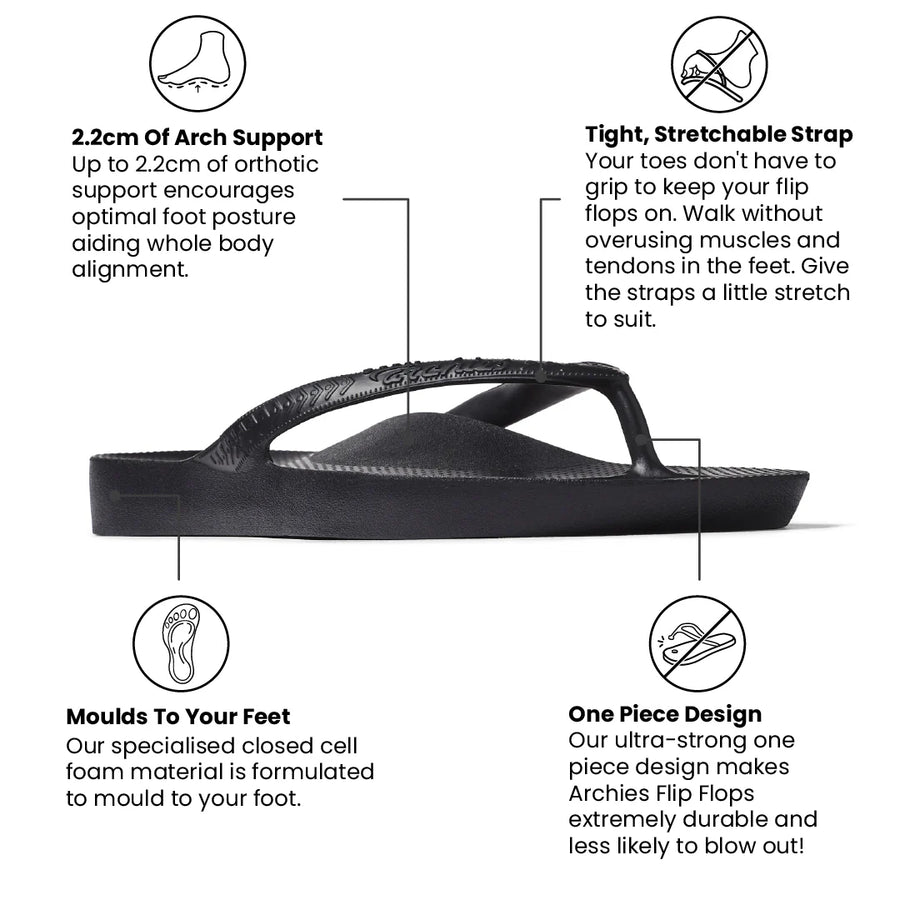 Archies Arch Support Thongs in Black