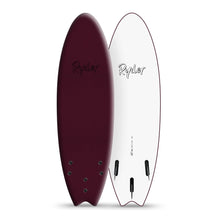Ryder fish tail surfboard in maroon and white from Melbourne Surfboard Shop, twin fin design