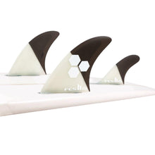 FCS II AM surfboard fins on a white surfboard, Melbourne Surfboard Shop hardware accessory