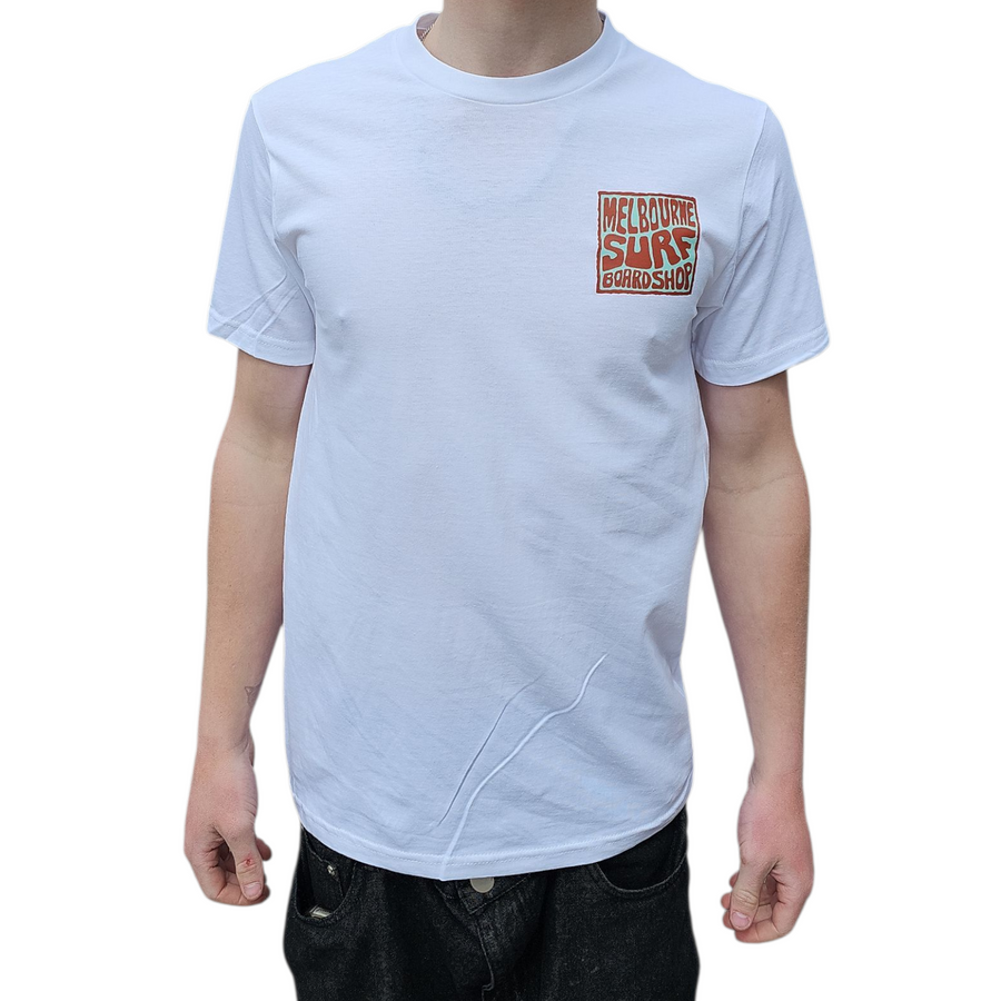 Melbourne Surf Board Shop Stamp Logo - White/Clay