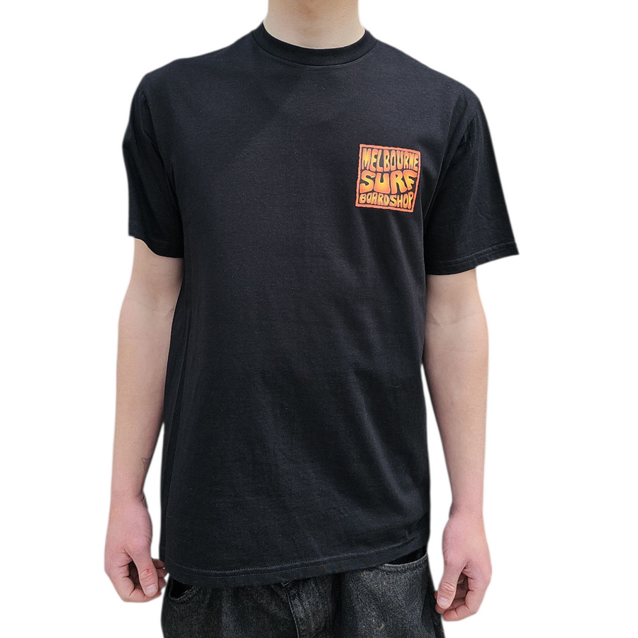 Melbourne Surf Board Shop Stamp Logo - Black/Orange Fade
