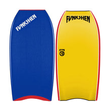 Funkshen Icon bodyboards in blue and yellow, surf hardware at Melbourne Surfboard Shop