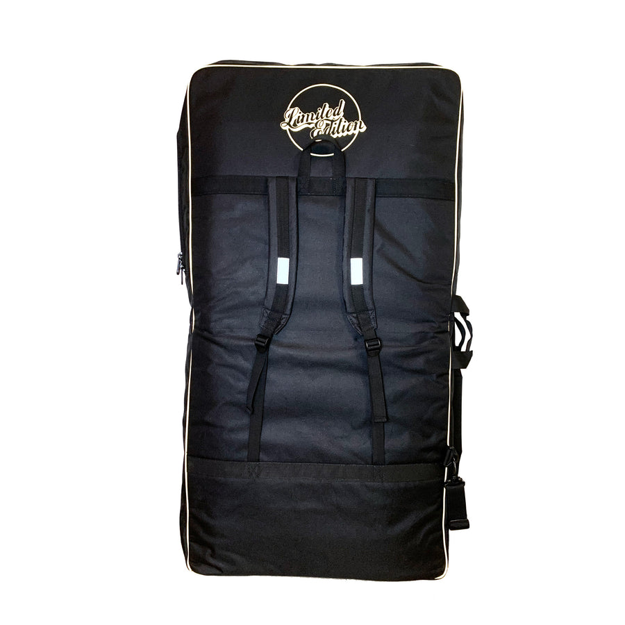 Black padded surfboard travel cover with handles and Limited Edition logo, Melbourne Surfboard Shop