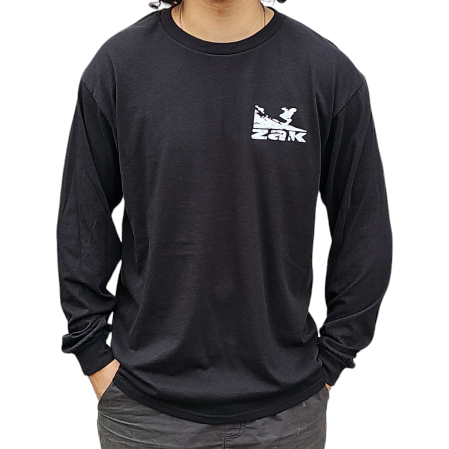 Zak Surfboards Long Sleeve White Surf Logo in Black