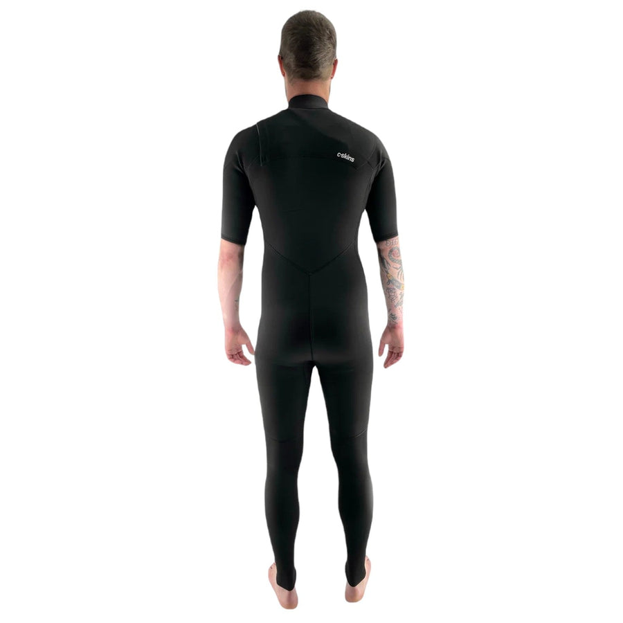 C-Skins Session GSB 2/2 Mens Chest Zip Short Sleeve Steamer Black / Black / Silver Grey Mens Wetsuits C-Skins 