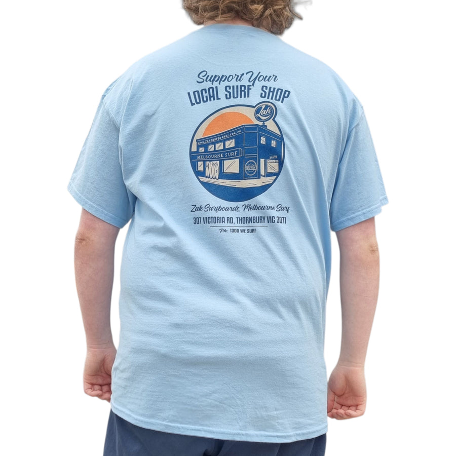 Melbourne Surf Board Shop 'Support Your Local' T-Shirt - Light Blue