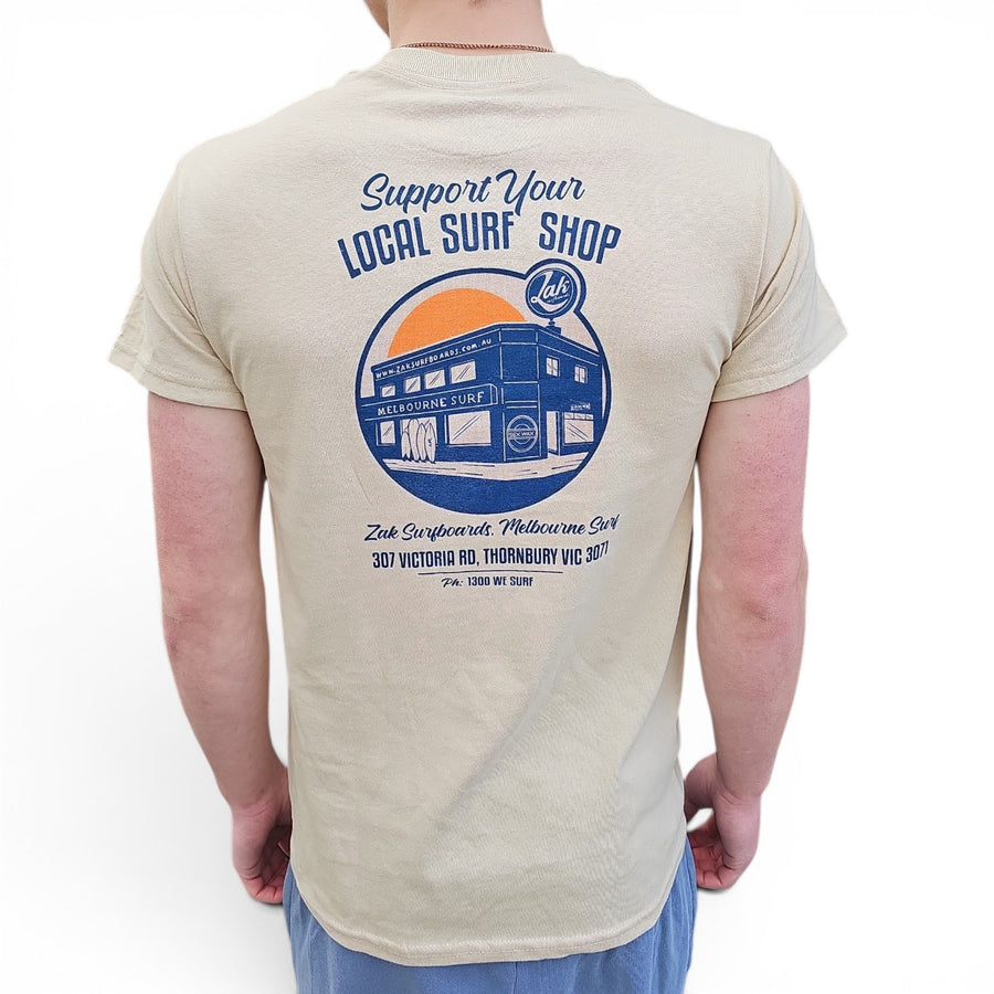 Melbourne Surf Board Shop 'Support Your Local' T-Shirt - Sand