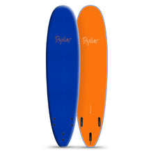Blue and orange Ryder soft surfboards displayed upright, surf hardware at Melbourne Surfboard Shop
