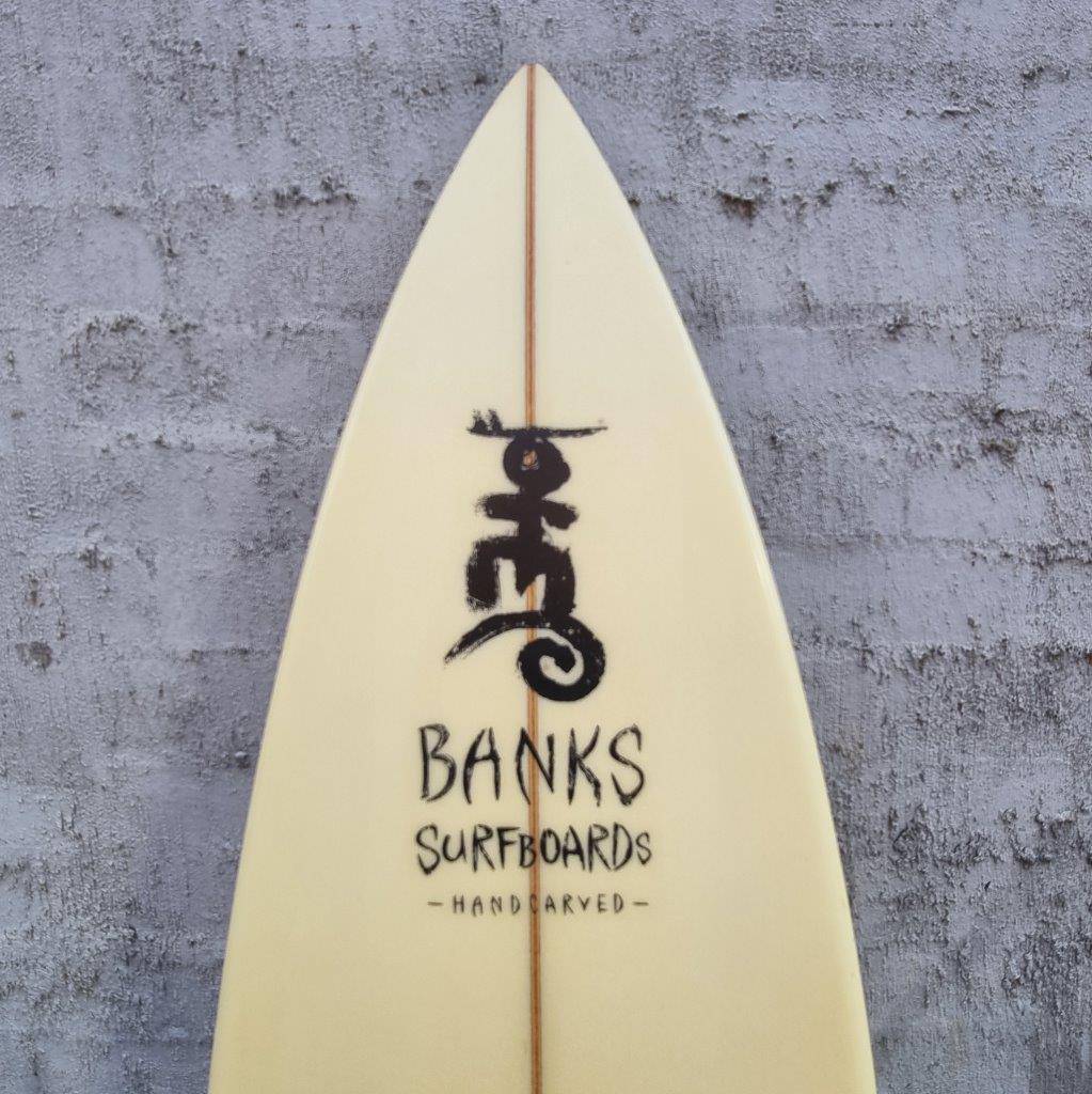 (#1307) Banks 7'4" x 18 1/2" x 2 1/2" Thruster Glassed Second Hand Surfboards Banks 