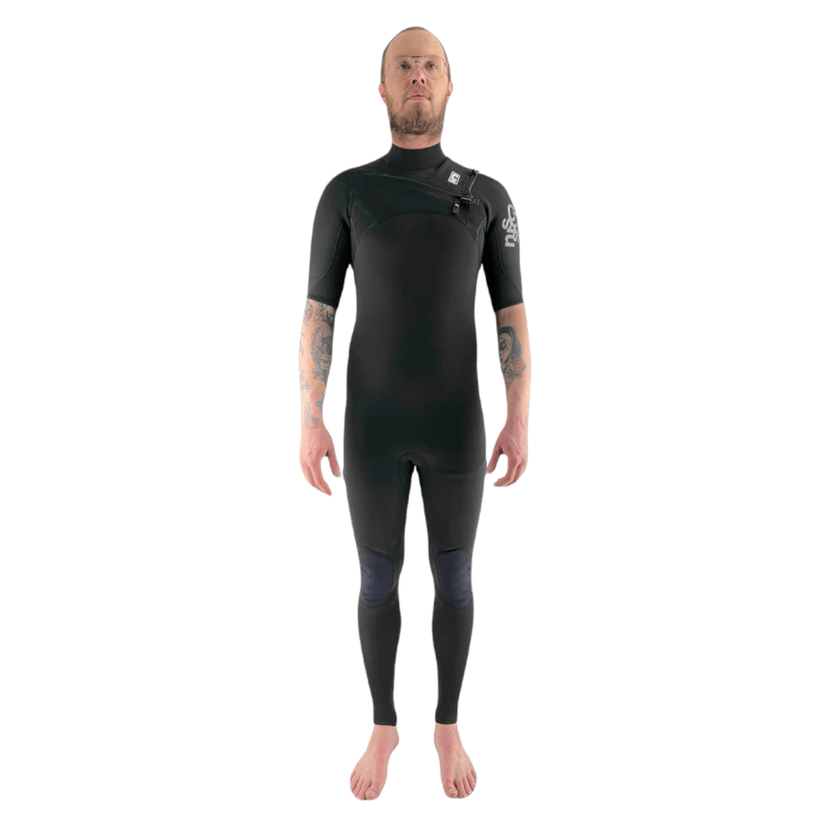 C-Skins Session GSB 2/2 Mens Chest Zip Short Sleeve Steamer Black / Black / Silver Grey Mens Wetsuits C-Skins 