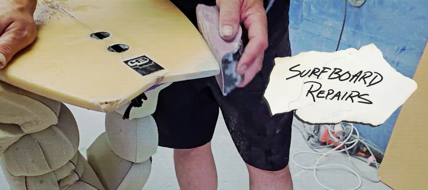 Surfboard repairs banner for Melbourne Surfboard Shop.