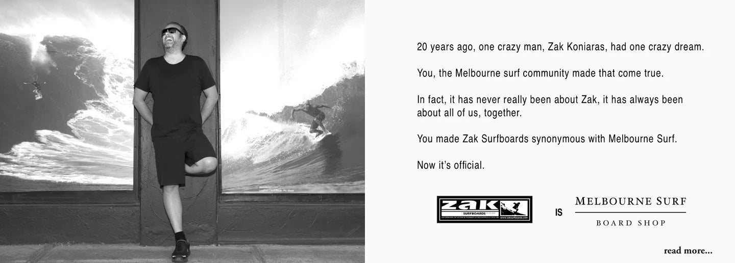 Melbourne Surfboard Shop and Zak Surfboards statement banner.